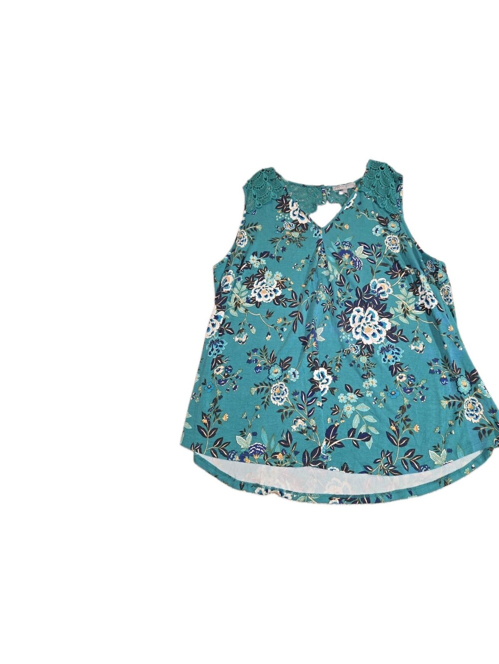 Daniel Rainn Women's Sleeveless Crochet Lace Top 2X Tropical Green Floral NWT